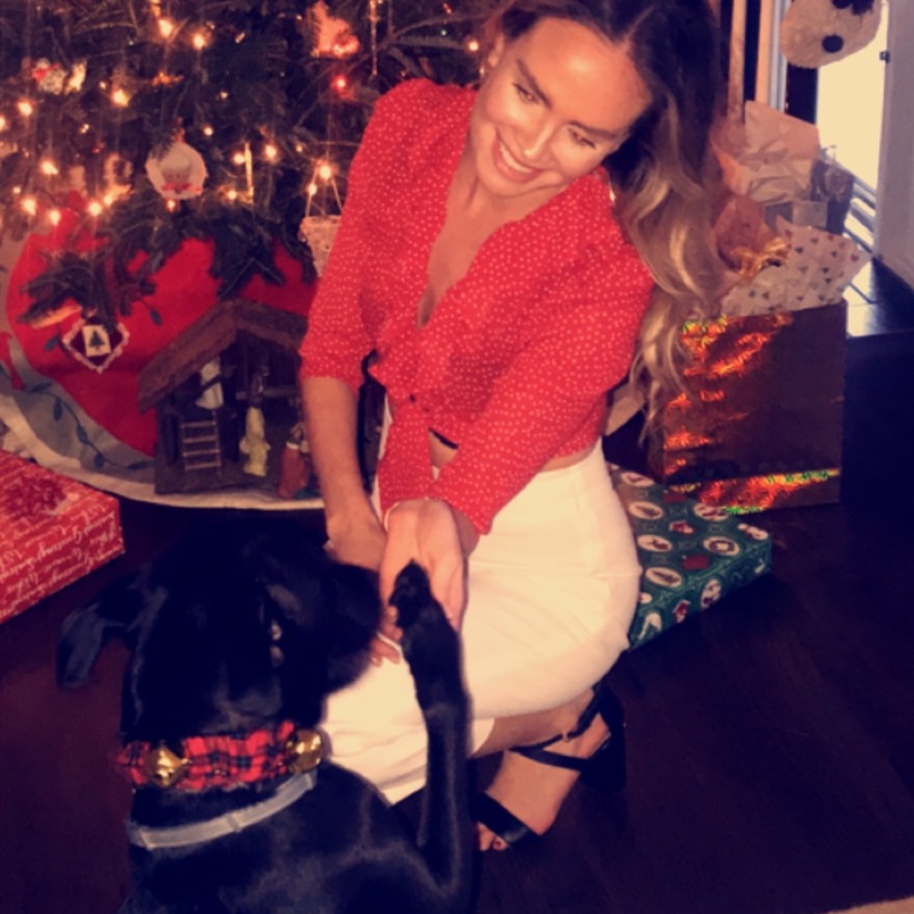 Red polka dot cropped top